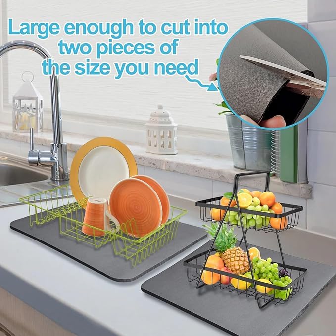 Non-Slip Rubber Backed Dish Drying Mat for Kitchen Counter - Absorbent & Stain-Resistant Drying Pad - Perfect for Drying Dishes, Cups & Utensils (Pack of 1) - Ideal for Kitchen Countertops & Sink Areas