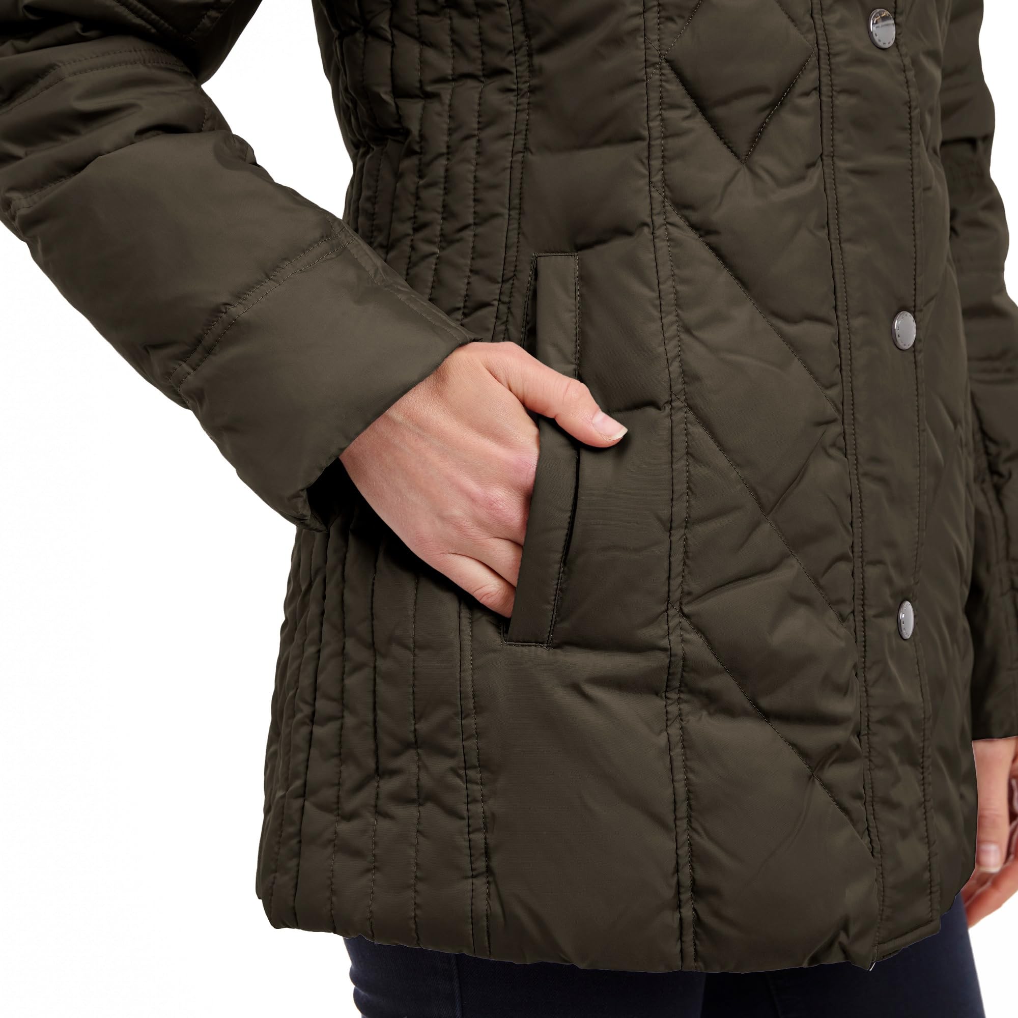 London Fog Women's Diamond Quilted Down Coat - Warm Winter Jacket with Hood, Water-Resistant, Lightweight Puffer Coat for Cold Weather - Perfect for Snow, Travel & Outdoor Activities