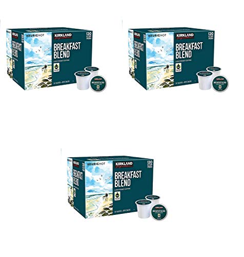 Kirkland Signature Breakfast Blend Coffee K-Cups - 120 Count (Pack of 3) | Medium Roast | Compatible with Keurig Brewers | Perfect for Morning Coffee & Office Use