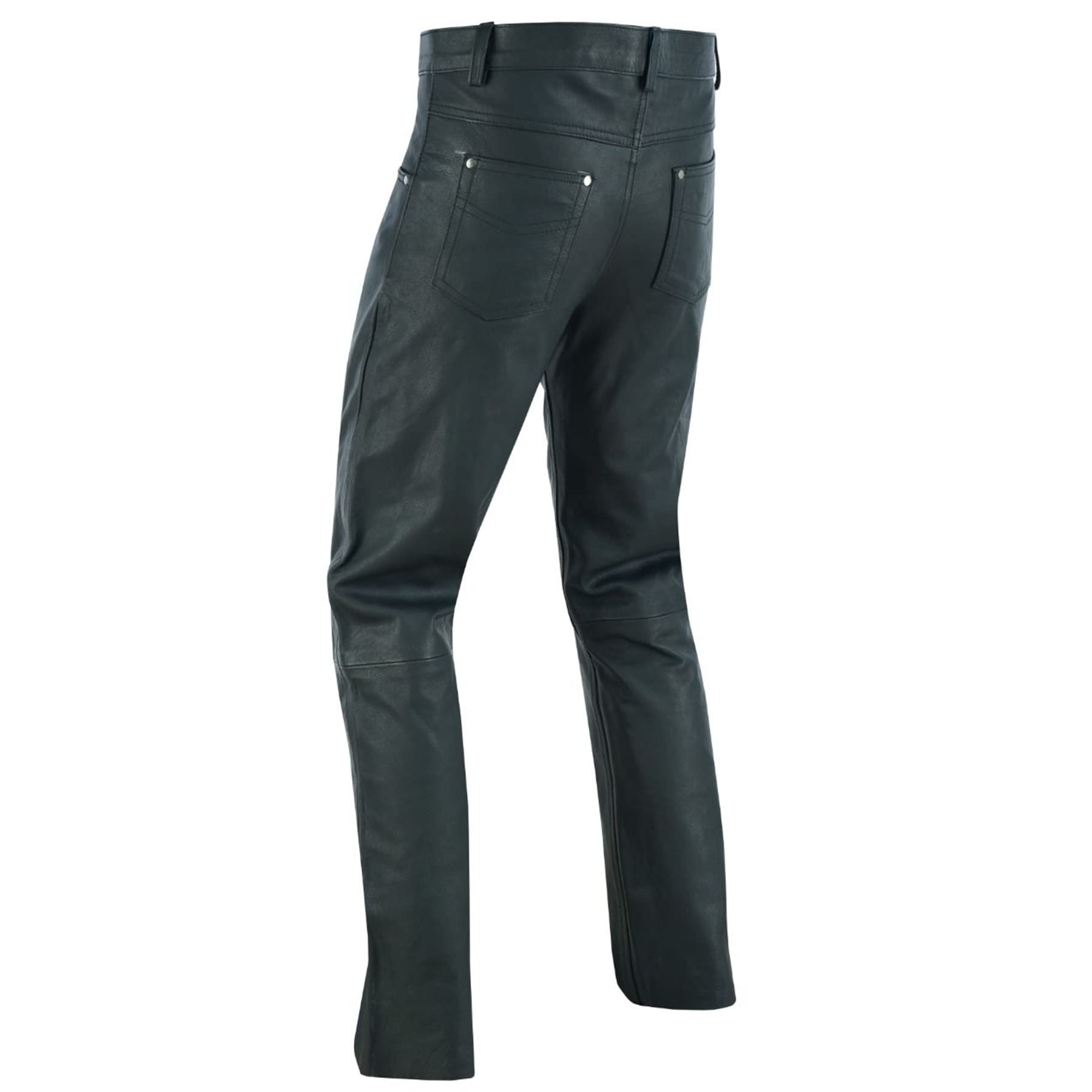 Men's Black Leather Motorcycle Pants - Biker Jeans Style with 5 Pockets for Riding