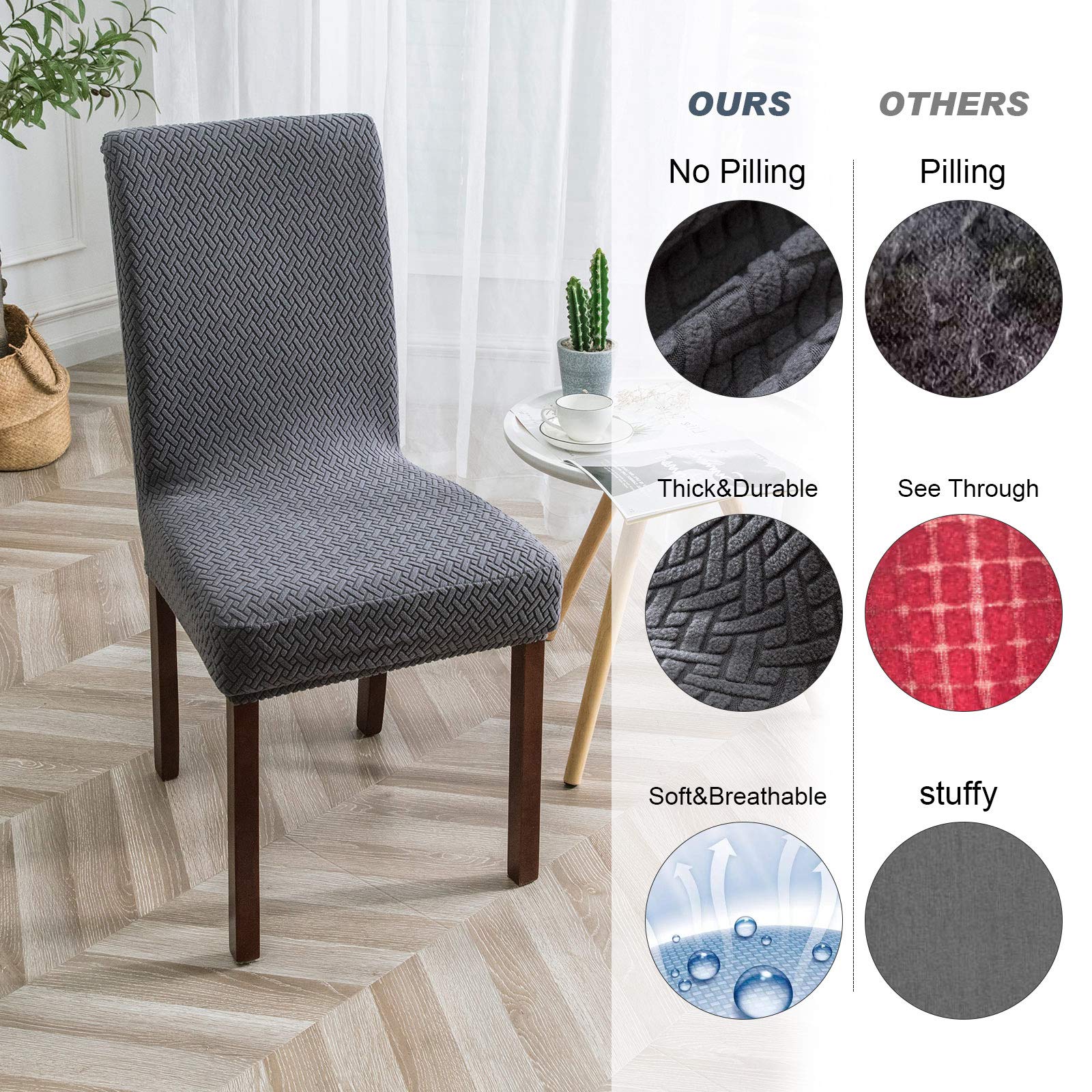 Genina Stretch Dining Chair Covers - 6 Pack Dark Gray Slipcovers for Kitchen & Parsons Chairs | Perfect for Home Dining Room, Restaurant & Office Use