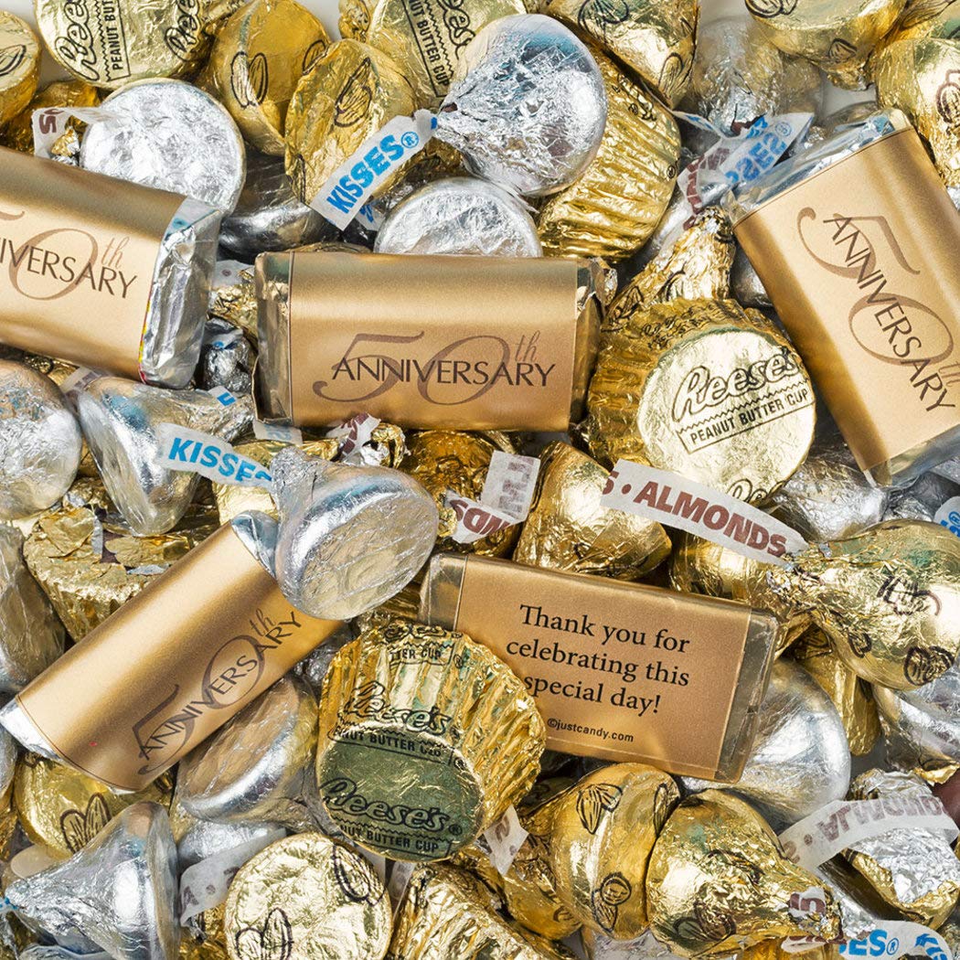 50th Anniversary Hershey Chocolate Assortment - 25 lb Bulk Case | Party Favors, Candy Buffet & Corporate Gifts for Anniversary Celebrations