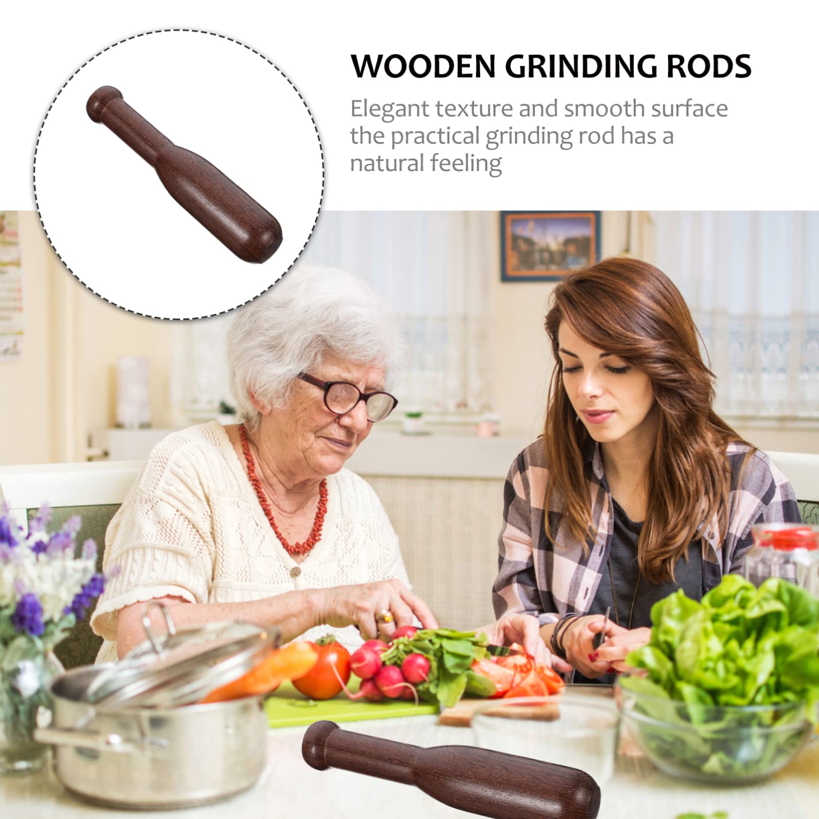 1pc Wooden Pestle and Masher - Garlic Crusher, Spice Grinder, Food Muddler - Kitchen Utensil for Grinding & Mashing - Perfect for Guacamole, Herbs, Cocktails & Cooking Accessories