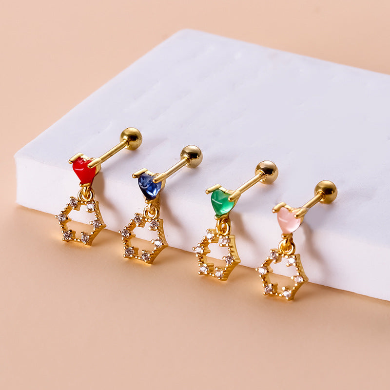 20G Cartilage Dangle Heart Earrings - Flat Back Conch Earrings for Women | Perfect for Daily Wear, Parties & Gifts | HSPJ734