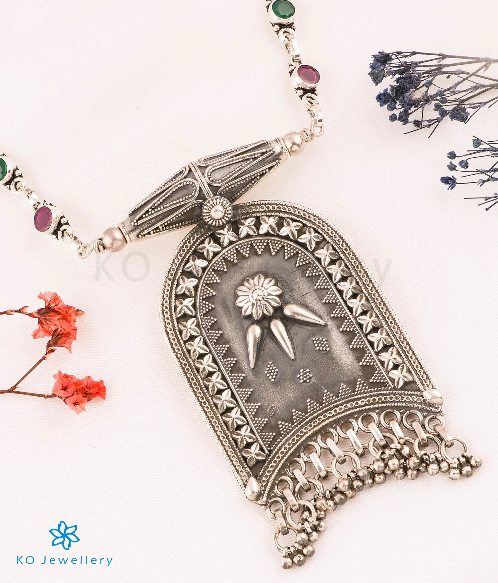 Ayana Silver Antique Gemstone Necklace - Vintage Bohemian Jewelry for Women - Perfect for Weddings, Parties & Special Occasions