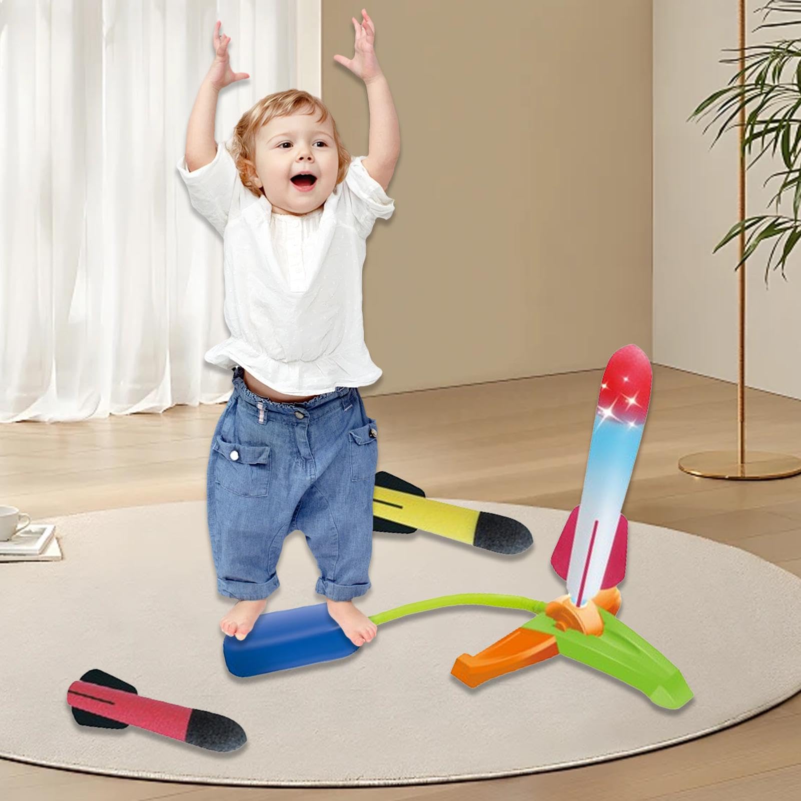 Quaeetyu Foam Rocket Launcher Toy for Kids - Air-Powered Outdoor Flying Toy with 3 Foam Rockets | Fun STEM Learning, Backyard Games, Birthday Gifts, Summer Outdoor Activities & Family Playtime