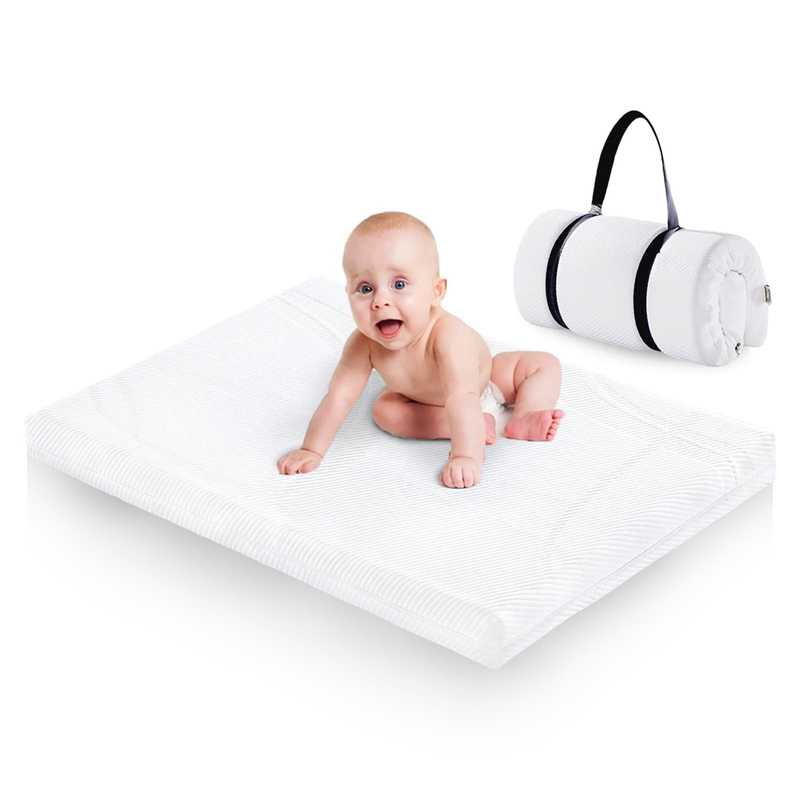**Portable Baby Mattress for Pack and Play - 38x26 Inch Memory Foam & Foam Dual-Sided Crib Mattress with Washable Cover & Roll-Up Strap - Perfect for Travel, Daycare, and Home Nursery**