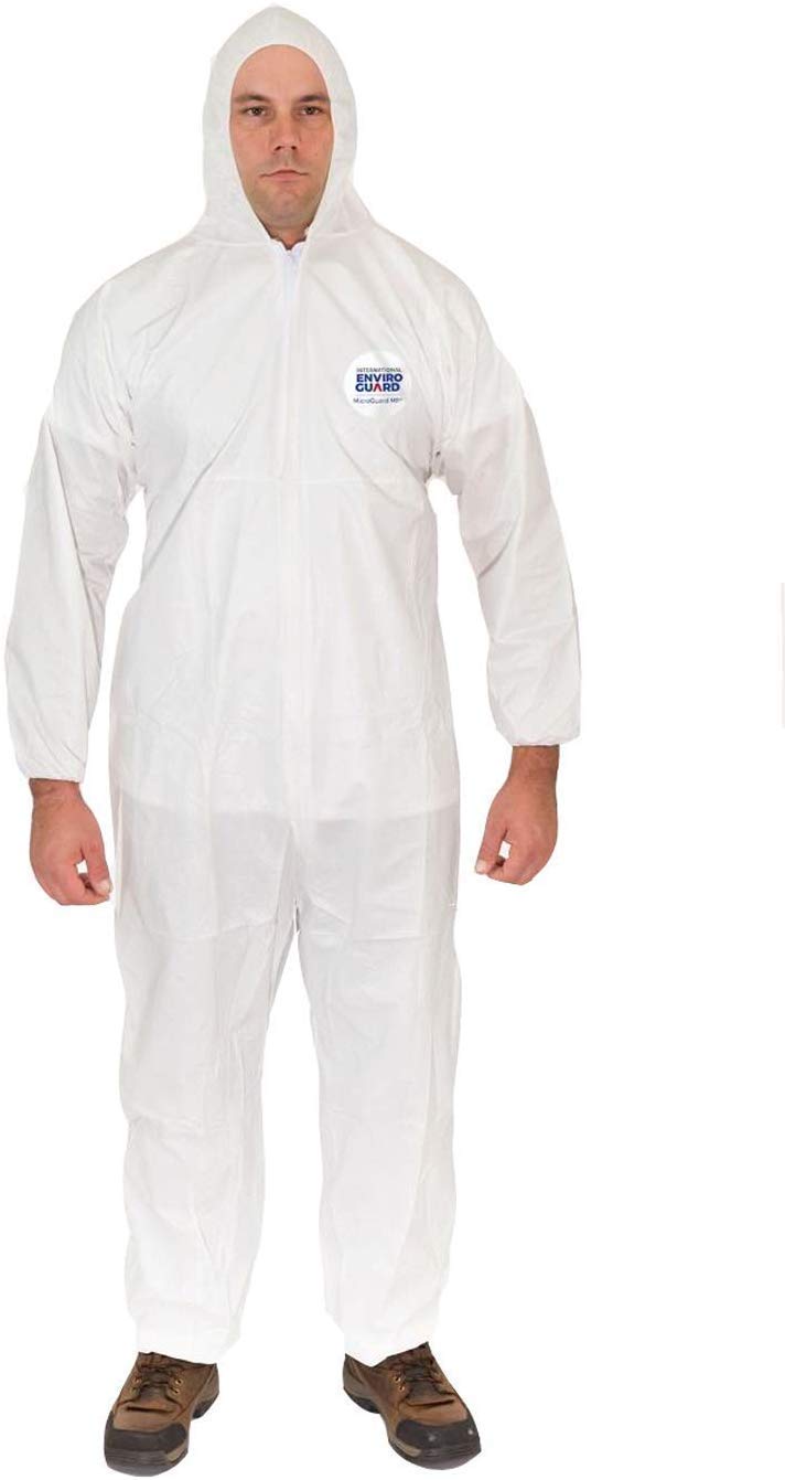 Disposable Microporous Hazmat Coverall with Attached Hood & Elastic Cuffs - Particulate & Splash Protection for Industrial, Medical, and Emergency Use