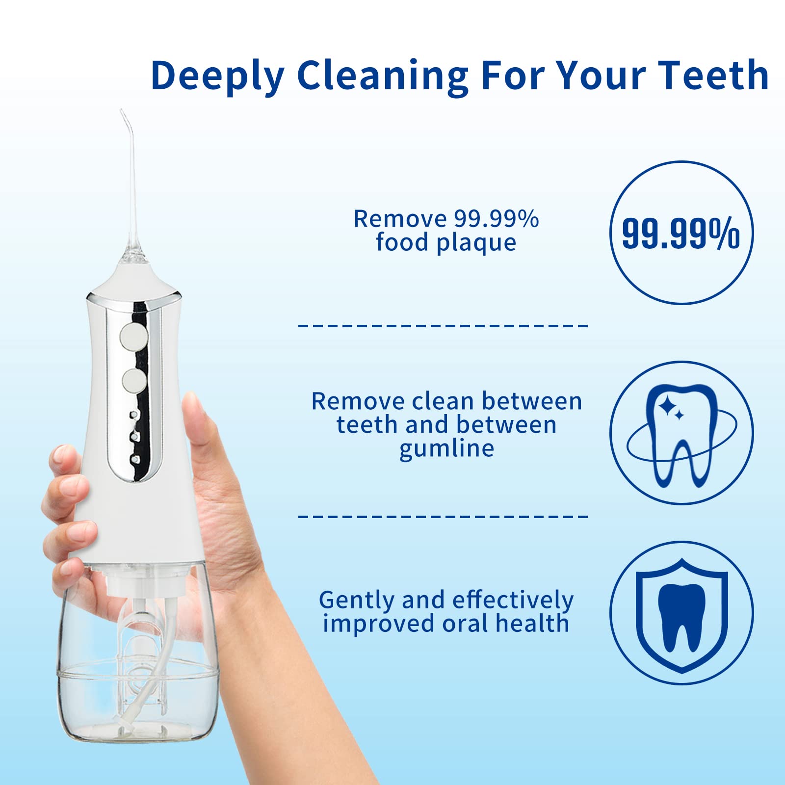 **Cordless Water Flosser for Teeth Cleaning – 350ml USB-C Rechargeable Dental Flosser with 5 Jet Tips, 3 Modes & IPX7 Waterproof – Perfect for Home & Travel Oral Care**