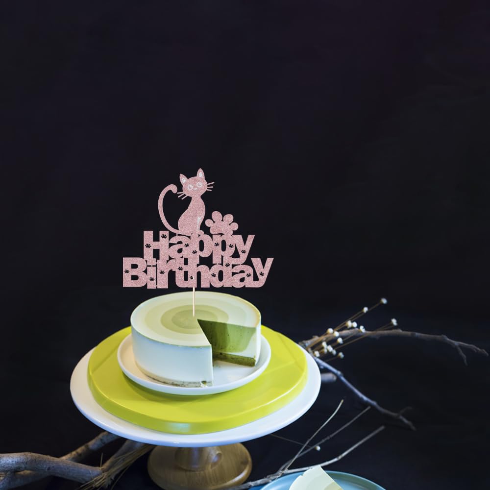 Happy Birthday Cake Topper - Sleyberoy Cat & Animal Theme for Baby Shower, Birthday Party Supplies for Boys & Girls | Perfect for Cakes, Cupcakes & Dessert Decorations