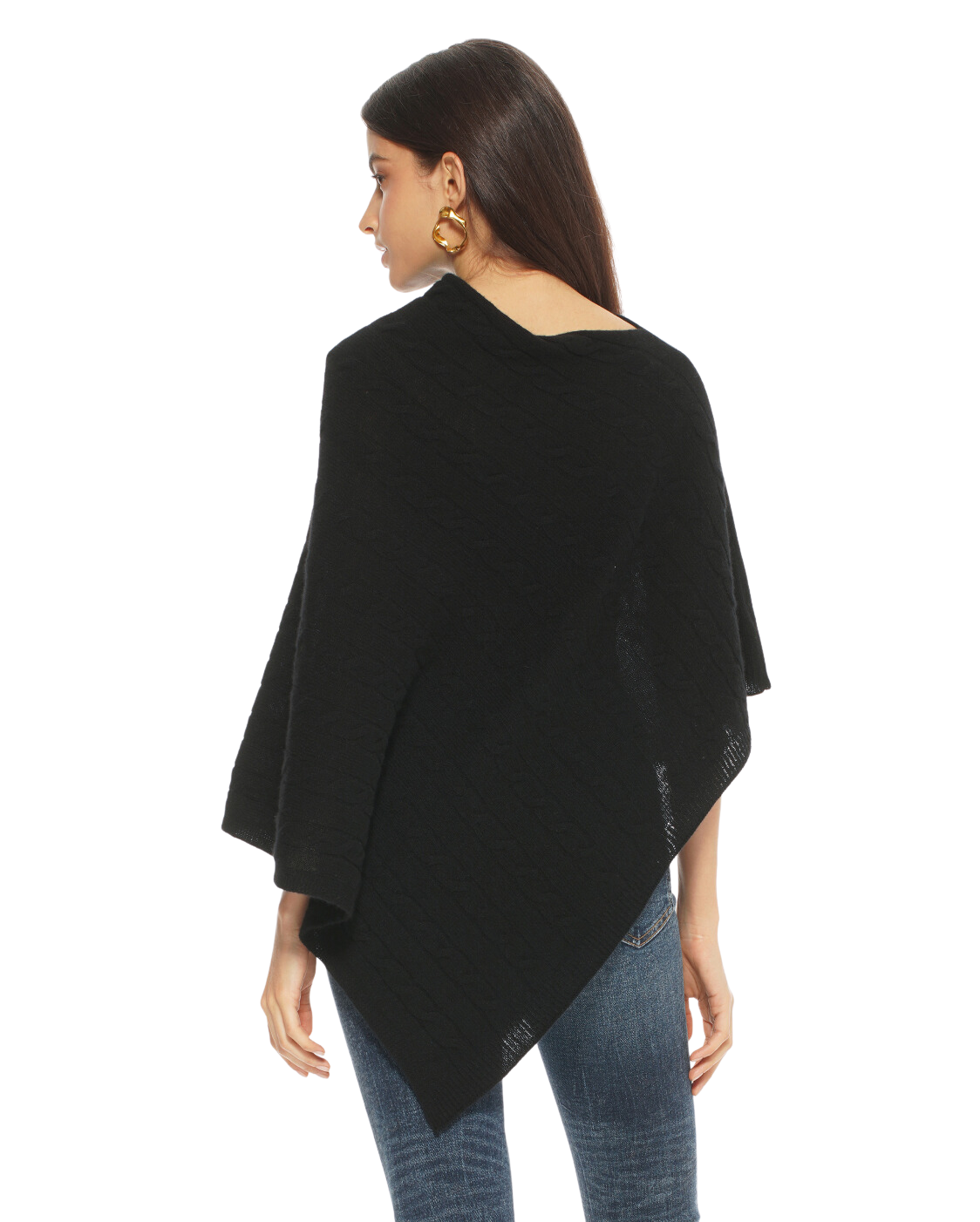 Women's Soft Pure Cashmere Cable Knit Poncho - Pastel Blue | Cozy Winter Wrap for Outdoors & Travel | Elegant Fashion Accessory