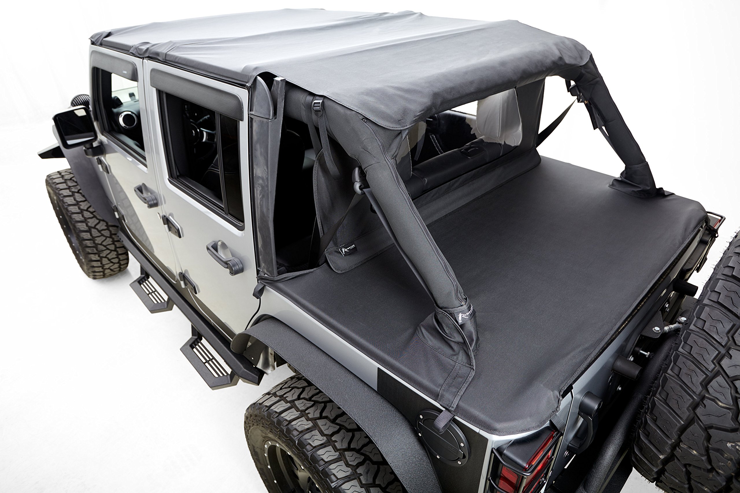 RAMPAGE PRODUCTS Black Diamond Vinyl Tonneau Cover for 2007-2018 Jeep Wrangler JKU 4-Door | Waterproof Truck Bed Cover | Model 731035 | Perfect for Outdoor Adventures & Cargo Protection