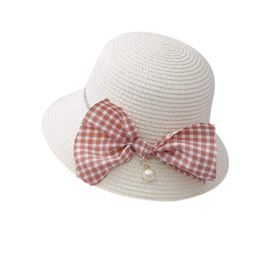 Little Girl's Summer Straw Hat - Wide Brim Sun Protection Beach Hat for Kids 2-8 Years - UV Shield Travel Visor Cap (White, One Size) - Perfect for Beach Vacations, Pool Parties & Outdoor Adventures