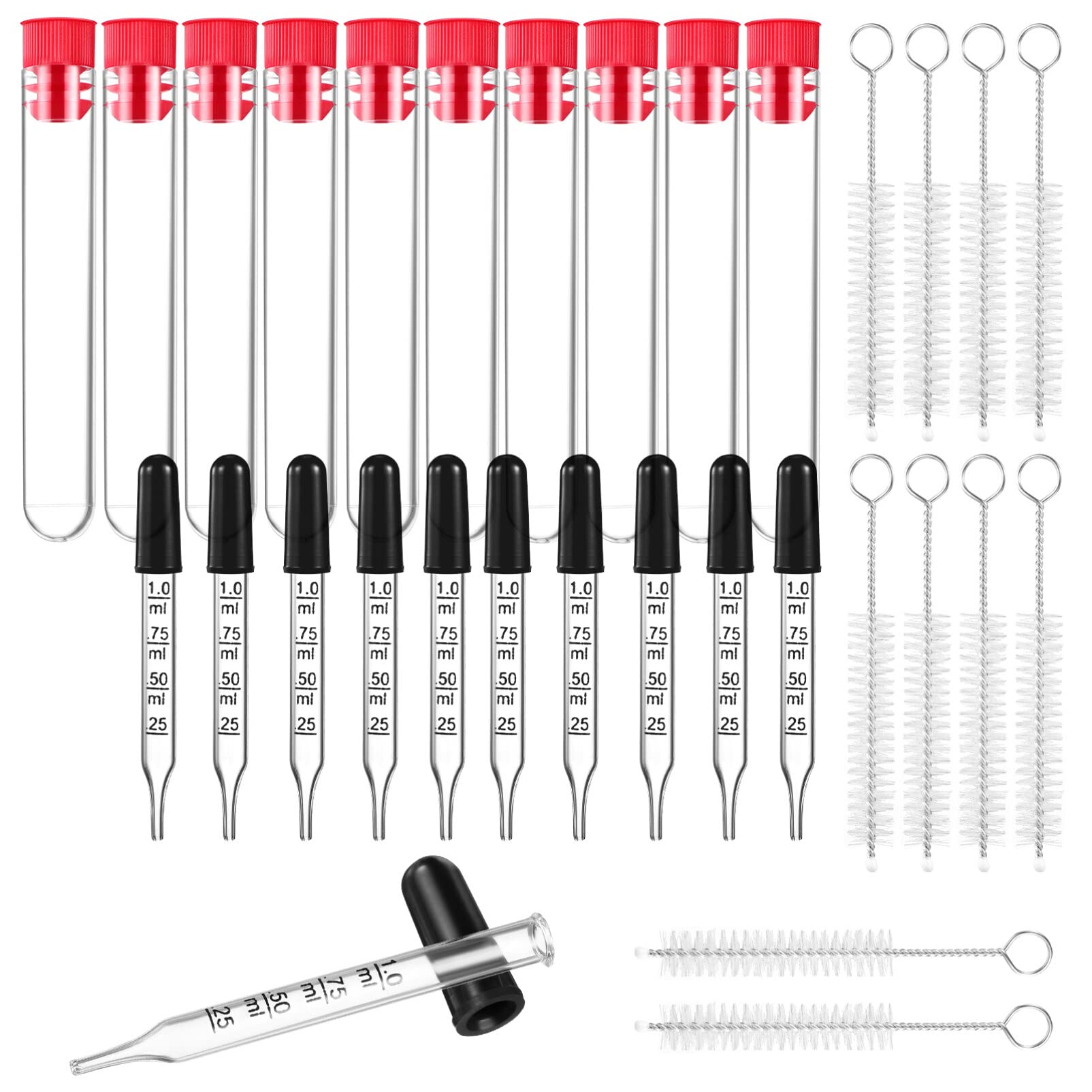 1ml Glass Dropper Pipettes for Essential Oils & Eye Care with Brush - Precise Measurement for DIY & Labs