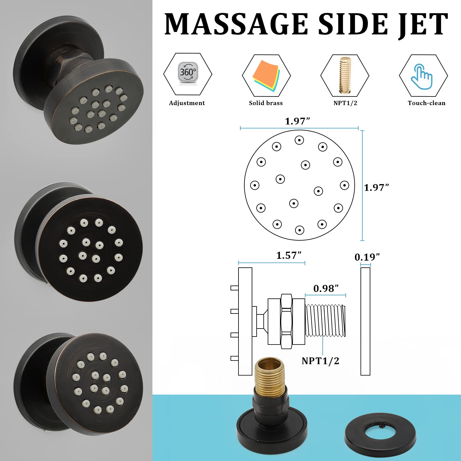 HOMEDEC 2 Inch Round Brass Showerhead - 6 Pack Oil Rubbed Bronze Wall Mount Shower Jets for Spa Massage & Body Spray - Perfect for Bathroom Renovation & Luxury Shower Experience