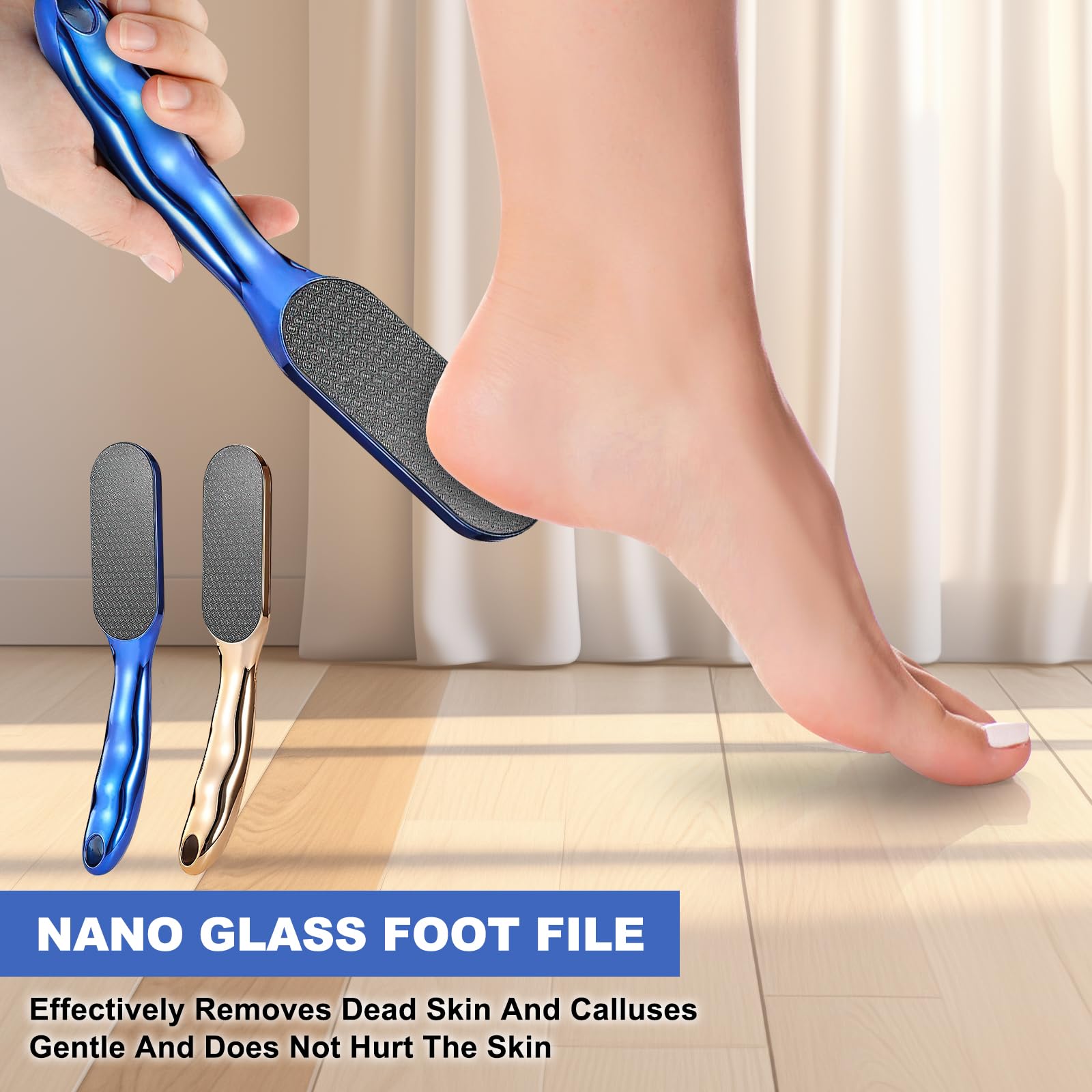 Professional Nano Glass Foot File Callus Remover with Non-Slip Ergonomic Handle - Pedicure Tool for Dry Cracked Feet - Perfect for Home Spa, Salon & Travel Foot Care (Blue, 1 Piece)