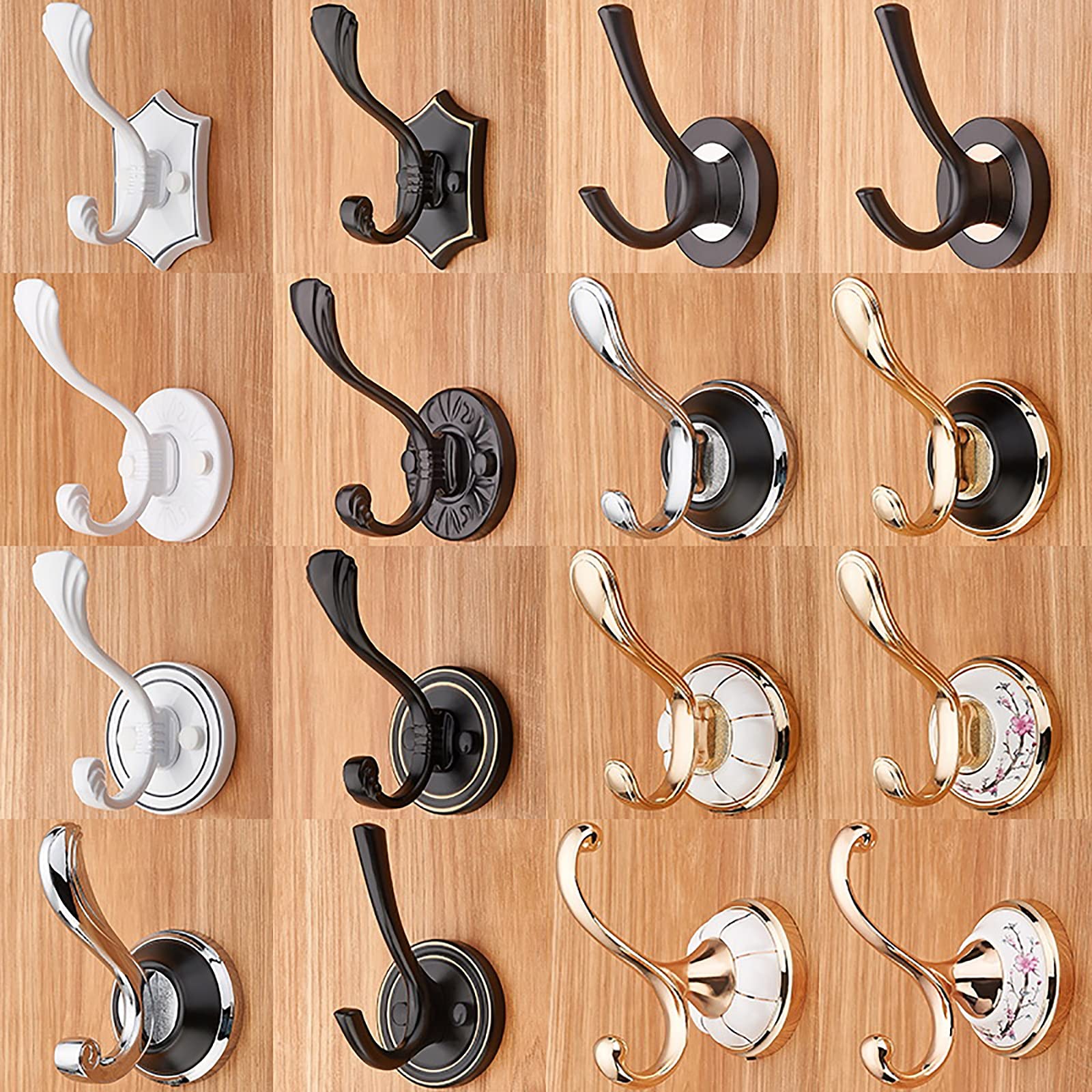 5 Pack European Style Double Coat Hooks - Wall Mounted Robe Hooks with Screws for Bathroom, Bedroom & Entryway - White Door Wall Hangers for Coats, Hats, Bags & Towels