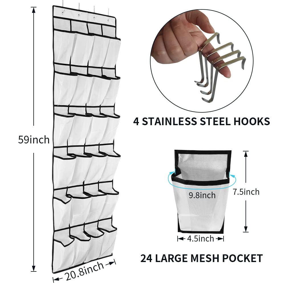 Aosome Over The Door Hanging Pantry Organizer - 24 Large Mesh Pockets Storage Bag for Shoes, Toys, and Household Items - White - Perfect for Bedroom, Bathroom, and Kitchen Organization