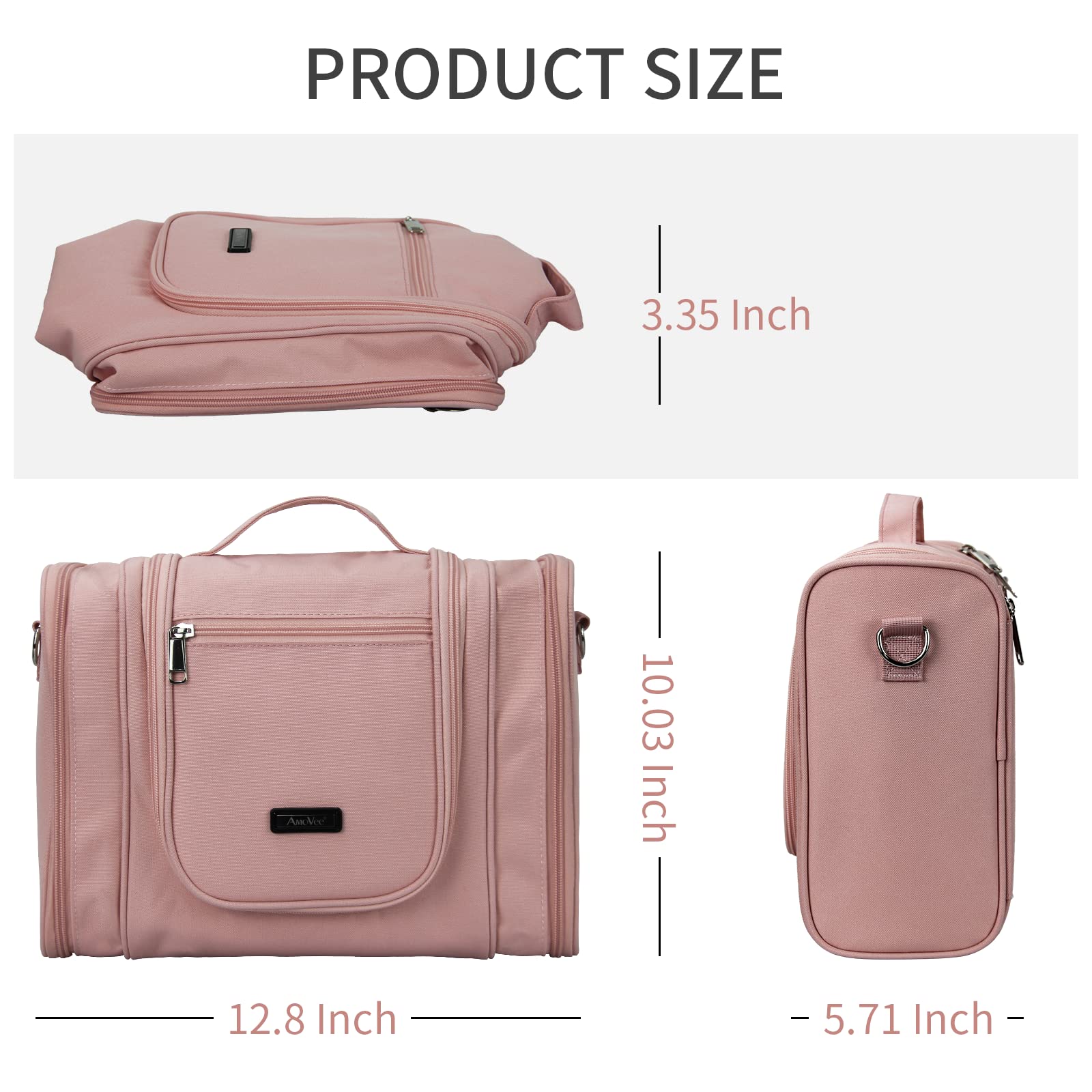AmoVee Extra Large Hanging Toiletry Bag for Women & Men - Waterproof Travel Cosmetic Organizer with Multiple Pockets for Makeup, Shampoo, Toothbrush | Perfect for Bathroom, Shower, Camping & Gym Essentials