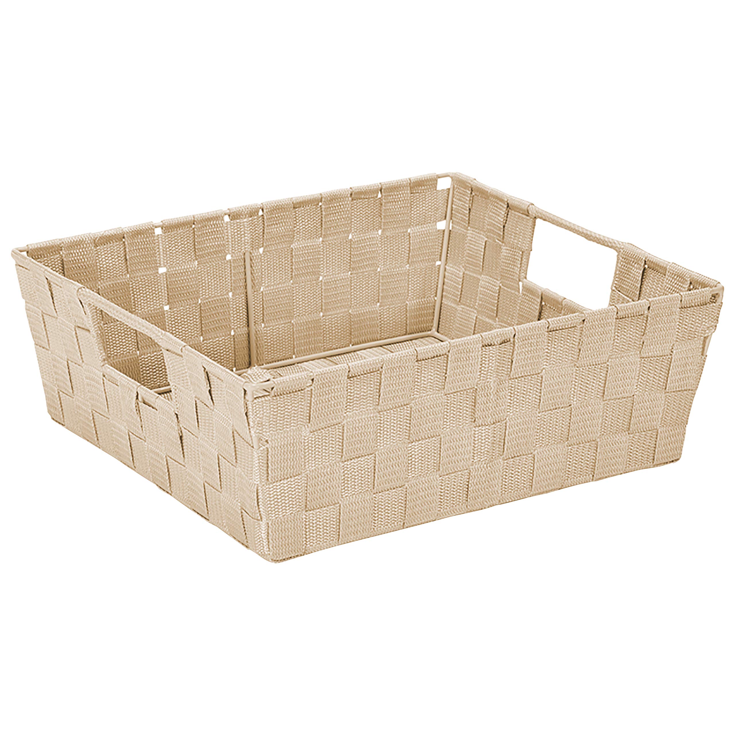 Simplify Large Woven Strap Storage Tote Basket with Handles - 2 Pack Ivory Organizer for Home & Office - Perfect for Closet, Bathroom, Nursery, Toy Storage & Gift Giving