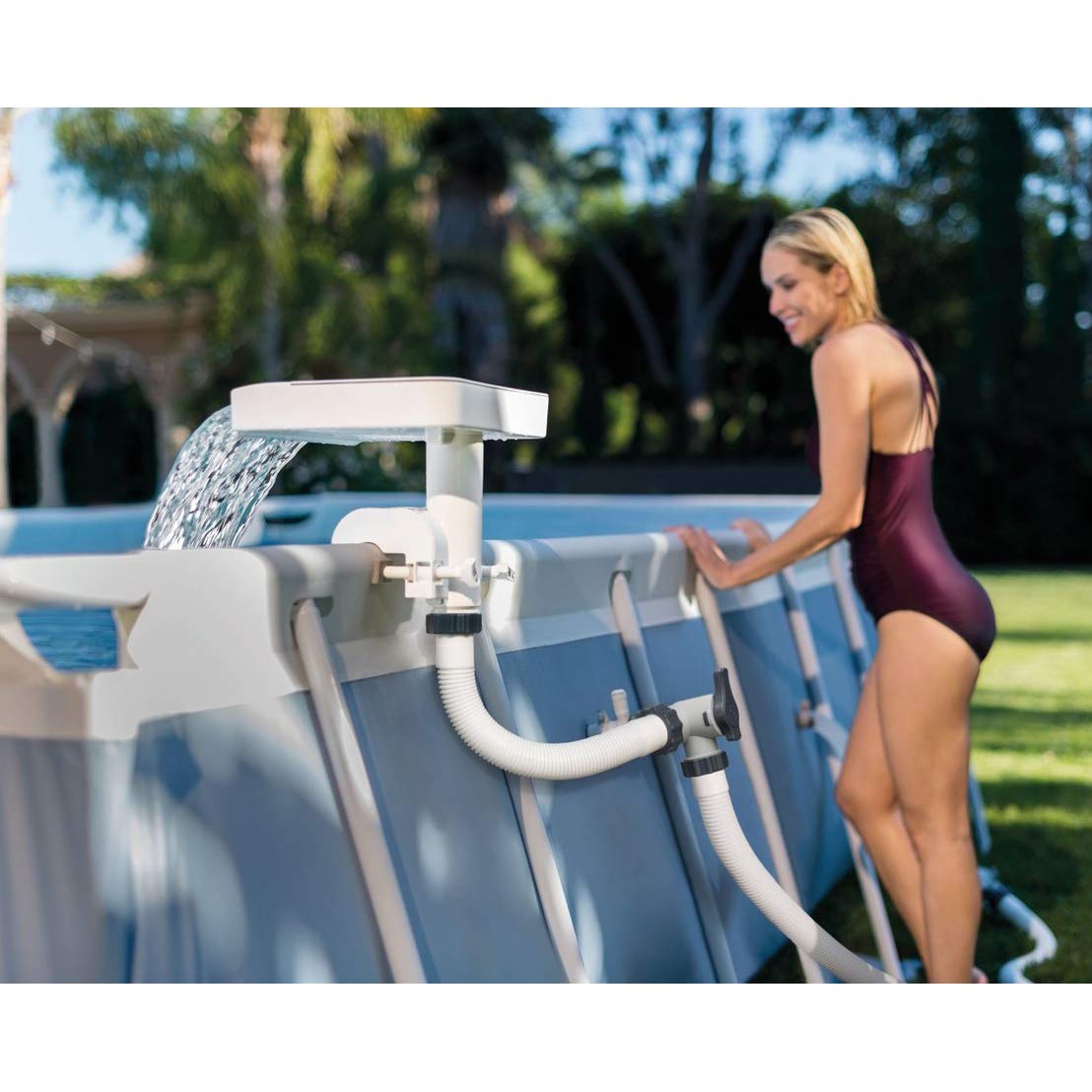 Intex 28090E Hydroelectric LED Waterfall Cascade for Above Ground Pools - Multi-Colored Lights, White - Perfect for Backyard Relaxation & Pool Parties