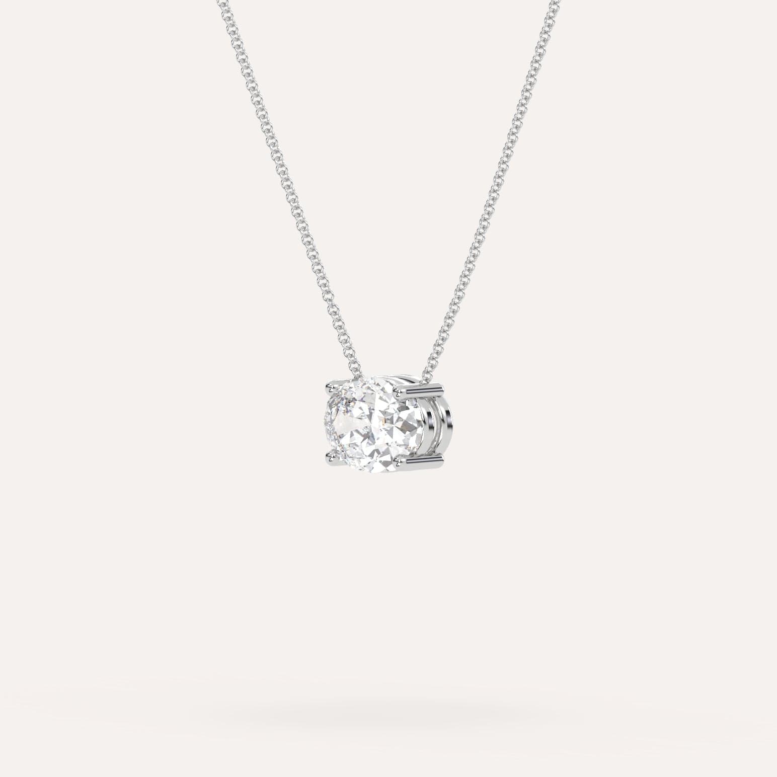 2 Carat Oval Floating Diamond Necklace for Women - 14K White Gold Solitaire Pendant - Elegant Jewelry Gift for Anniversary, Wedding & Special Occasions