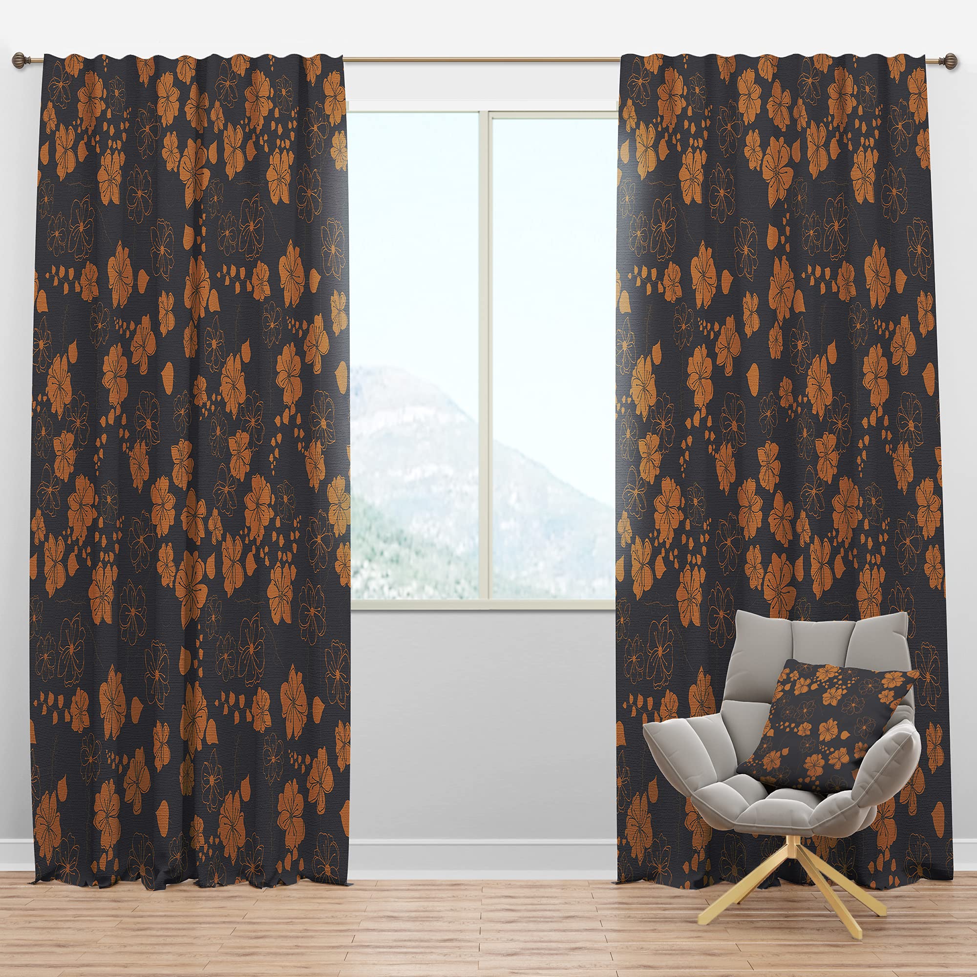 DesignQ Blackout Curtains 'Retro Handdrawn Poppies II' - Thermal Insulated Room Darkening Window Drapes for Bedroom & Living Room - Single Panel 52x90 Inches - Perfect for Night Shift Workers & Light Sleepers