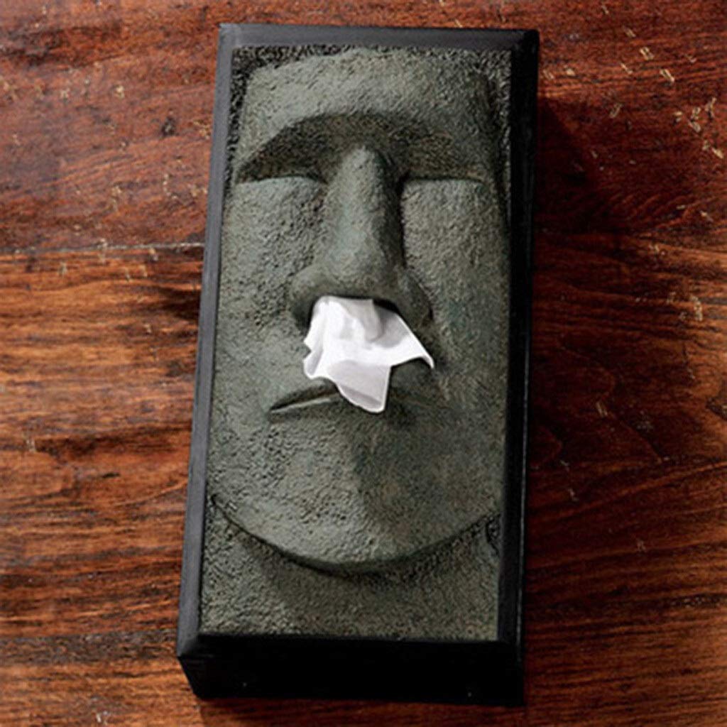 LICHUAN Easter Island Retro Tissue Box Cover - Creative Face Tissue Holder & Dispenser for Home Decor (Black) | Perfect for Living Room, Bedroom & Office Desk Organization