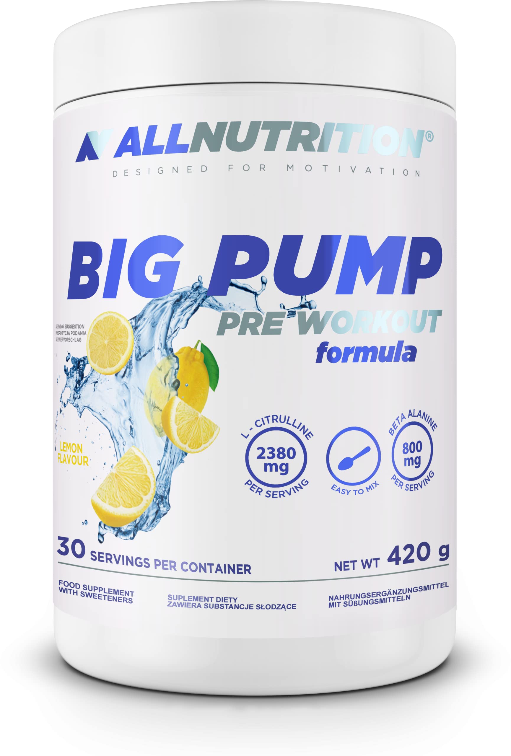 Allnutrition Big Pump Lemon Pre-Workout Powder 420g - Boost Energy & Endurance for Intense Gym Sessions
