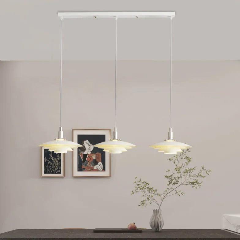 4-Layer White Lampshade Aluminum Pendant Light Fixture - Modern Hanging Ceiling Light for Dining Room, Kitchen Island & Bedroom