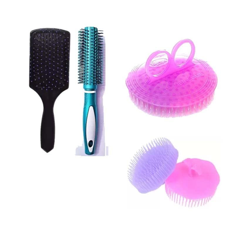Round Rolling Curling Roller Comb Hair Brush & Silicone Massage Bath Shower Brush with Soap Dispenser - Perfect for Hair Styling, Scalp Massage, and Relaxing Bath Time