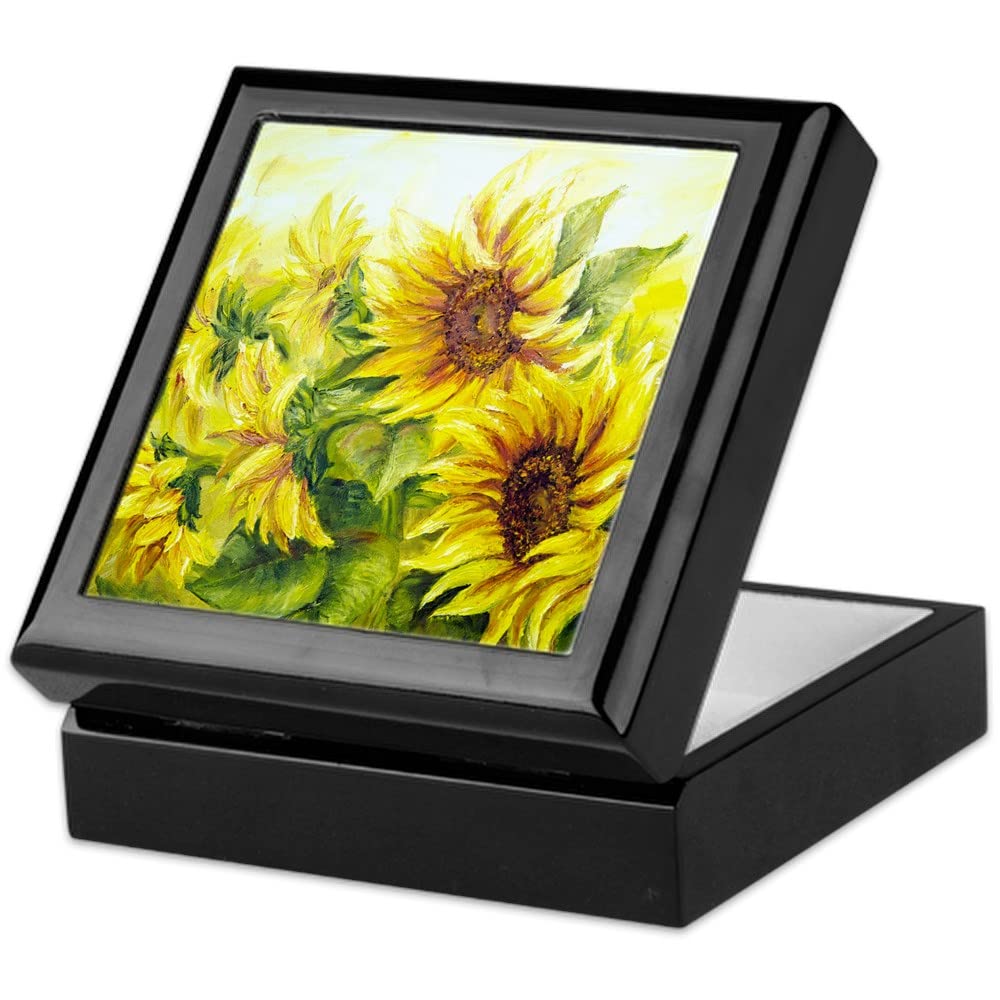 Sunflower Oil Painting Jewelry Box - Handmade Hardwood Keepsake Box with Velvet Lining | Perfect for Jewelry Storage, Wedding Gift & Home Decor