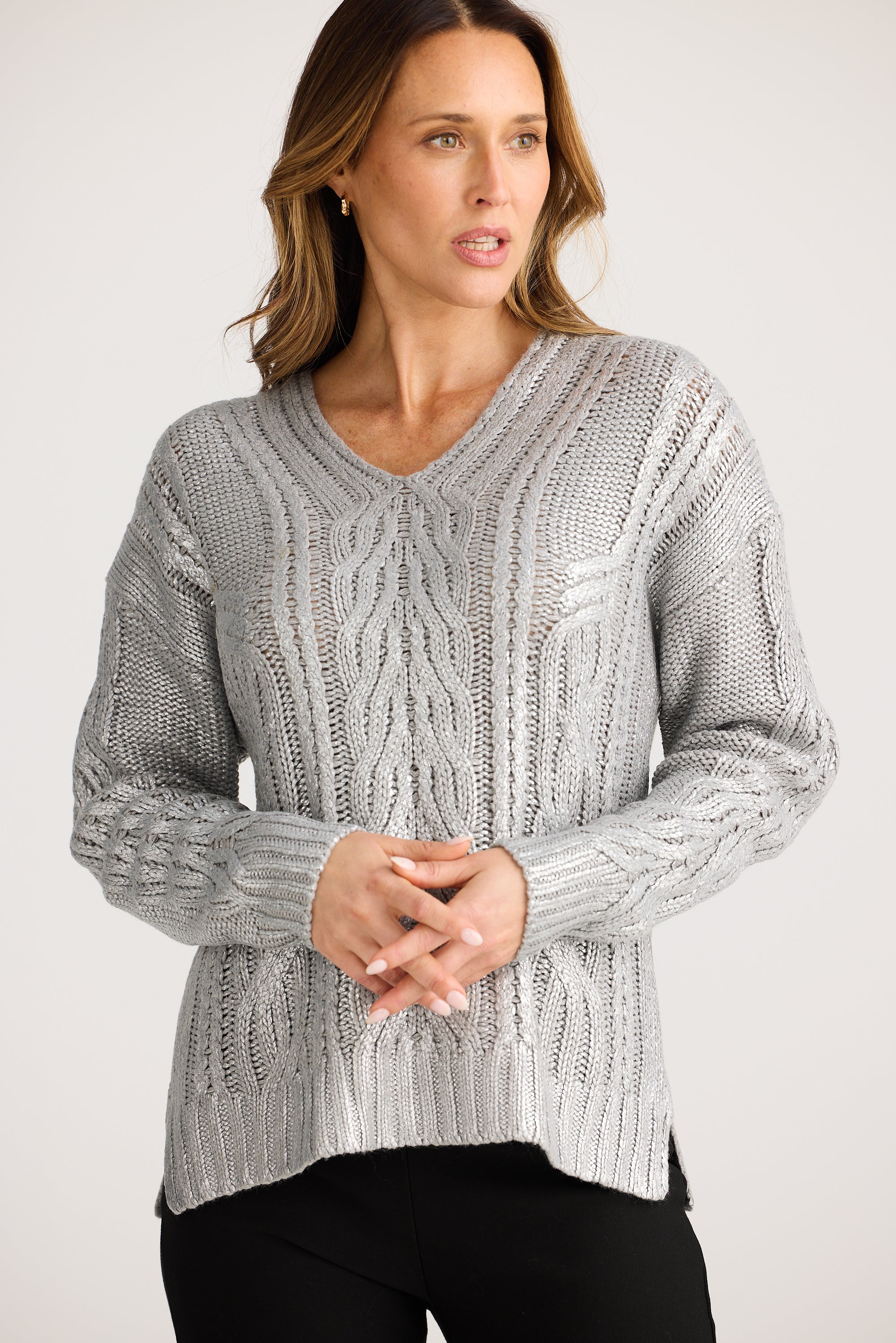 Satellite Knit Silver Metallic Sweater - Stylish & Comfortable for Casual Wear, Office & Evening Outfits