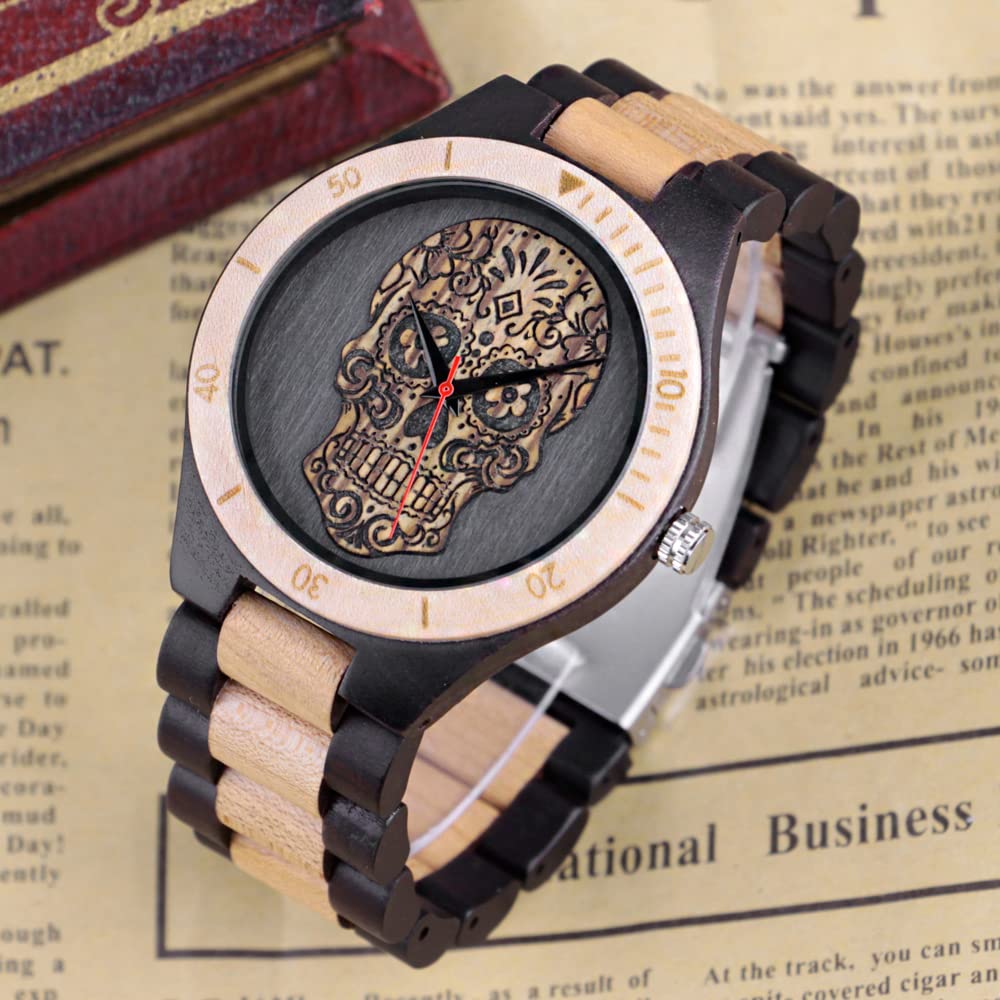 Handmade Wooden Watch for Men - Bamboo Engraved Analog Quartz - Perfect for Outdoor & Casual Wear