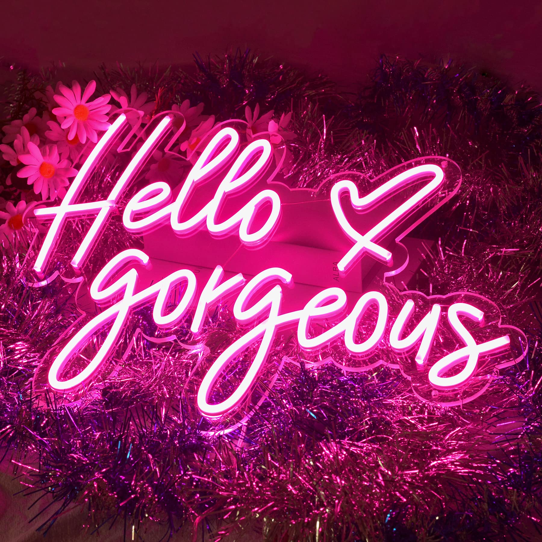 Large 28-inch Hello Gorgeous LED Neon Sign - Custom Wall Art Decor for Home, Bedroom, Wedding, Bar & Cafe | Perfect for Parties, Romantic Gifts & Business Lighting