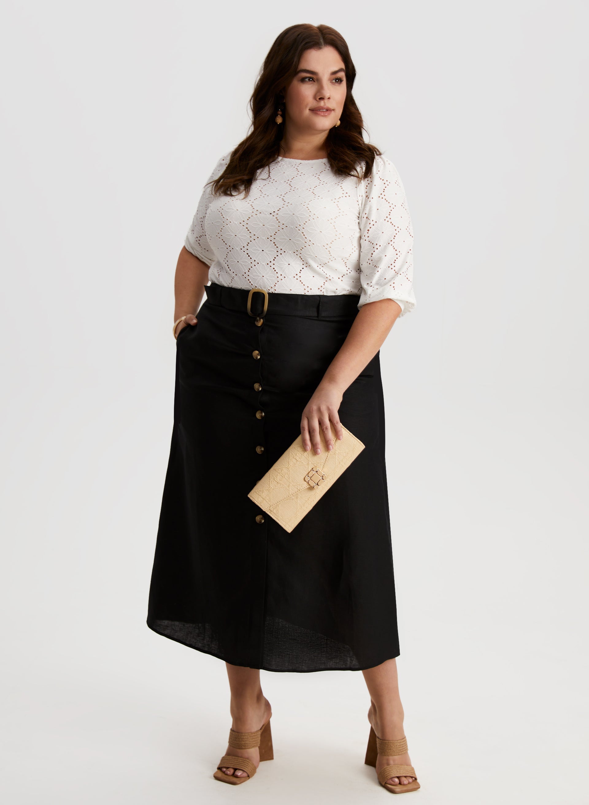 Elegant Button Detail Midi Skirt for Women - Flowy A-Line Skirt with Front Buttons - Perfect for Office, Date Night & Spring Outfits