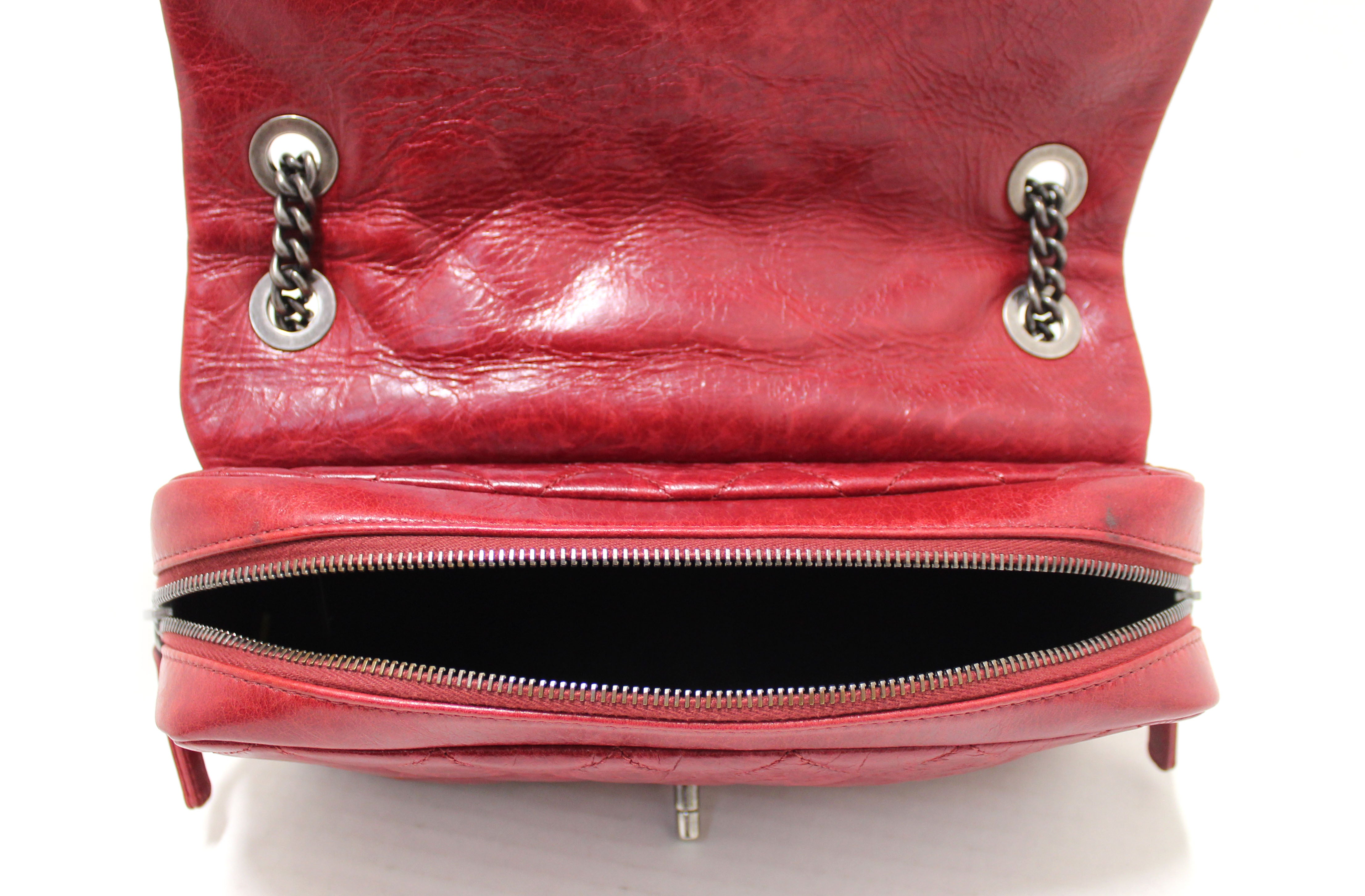 Authentic Chanel Red Vintage Calfskin Leather Quilted Medium Classic Flap Shoulder Bag for Women | Luxury Designer Handbag for Parties, Dating & Special Occasions