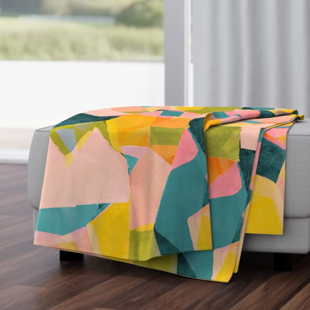 Luxe Velvet Throw Blanket 50x70 Inches - Abstract Geometric Print Contemporary Multicolor Soft Cozy Blanket for Sofa, Bed & Home Decor