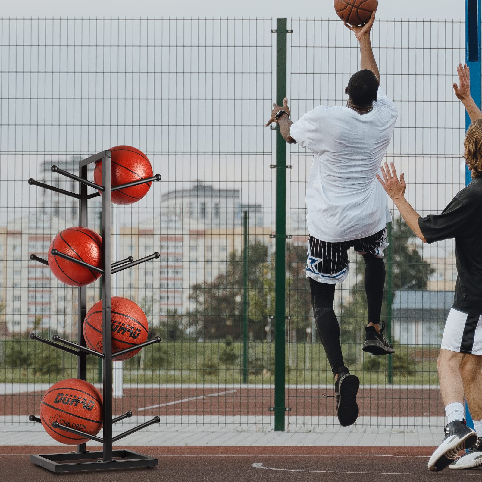 Metal Basketball Storage Rack - Heavy Duty Sports Equipment Organizer for Indoor & Outdoor Use - Perfect for Garage, Gym, and Playroom Organization