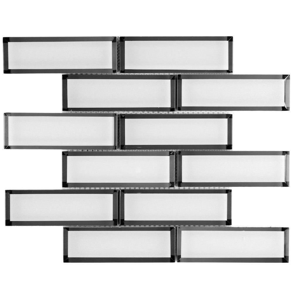 White 2x6 Glass Subway Tile with Inverted Bevel Mirror - Perfect for Kitchen Backsplash, Bathroom Walls & Modern Interior Design