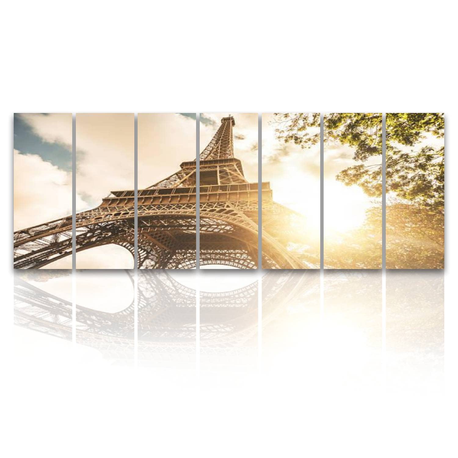 IGOONE 7-Panel Canvas Wall Art - Eiffel Tower Sunset Painting, Modern Framed Poster Ready to Hang for Living Room, Bedroom & Office Decor | Perfect Gift for Home Interior Design