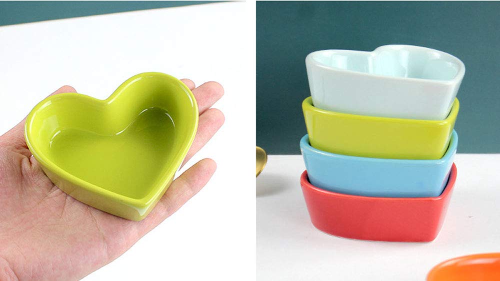 FUYU Colorful Heart Shaped Ceramic Ramekin Bowls - 4oz Mini Souffle Dishes, Pudding Cups, Snack Bowls for Dipping Sauces | Perfect for Valentine's Day Desserts, Romantic Dinners & Party Appetizers