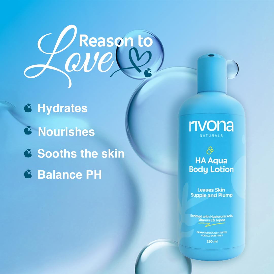 Rivona Naturals HA Nourishing Body Lotion for Dry Skin - Hydrating & Refreshing Non-Sticky Moisturizer for Men & Women | 250ml | Perfect for Daily Hydration & After-Shower Care