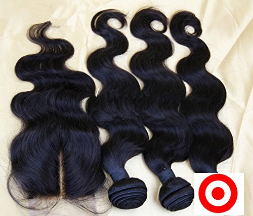 Junhair 4Pcs Virgin Mongolian Remy Human Hair Bundles with 4x4 Closure - Body Wave 3 Bundles Mixed Length Natural Color Hair Extensions for Women - Perfect for Daily Styling, Parties & Special Occasions