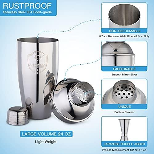 21-Piece Professional Mixology Bartender Kit with Stand - LEWINGO Cocktail Shaker Set Includes 24oz Martini Shaker, Strainer, Jigger & Stainless Steel Tools - Perfect Home Bar Accessories for Cocktail Making, Parties & Gifts