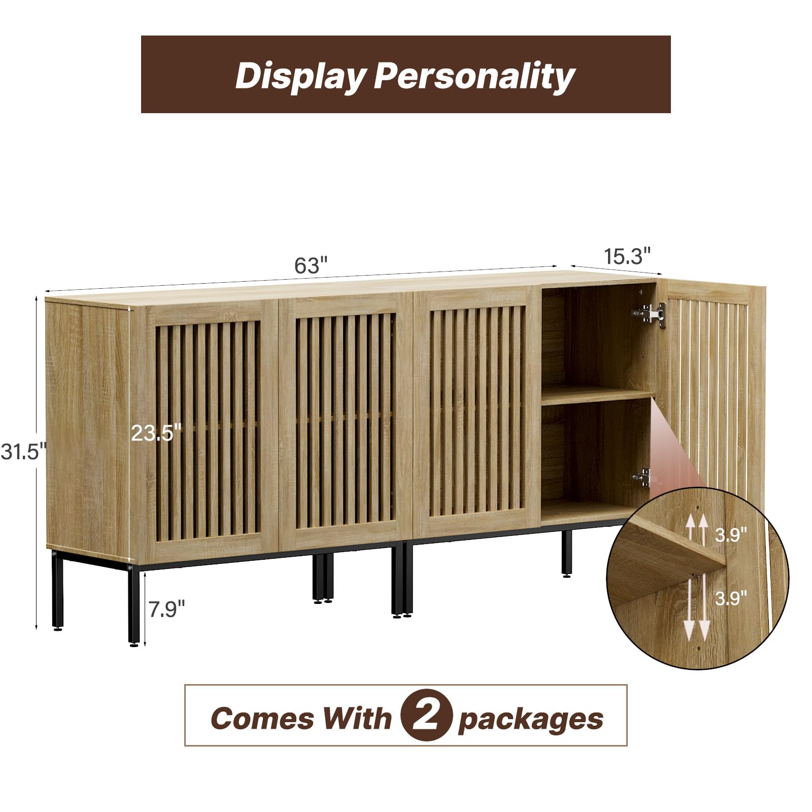 Farmhouse TV Stand for 70 Inch TVs - 2-in-1 Entertainment Center with Storage Cabinets & Metal Base, Oak Media Console for Living Room - Perfect for Home Theater Setup & Living Room Organization