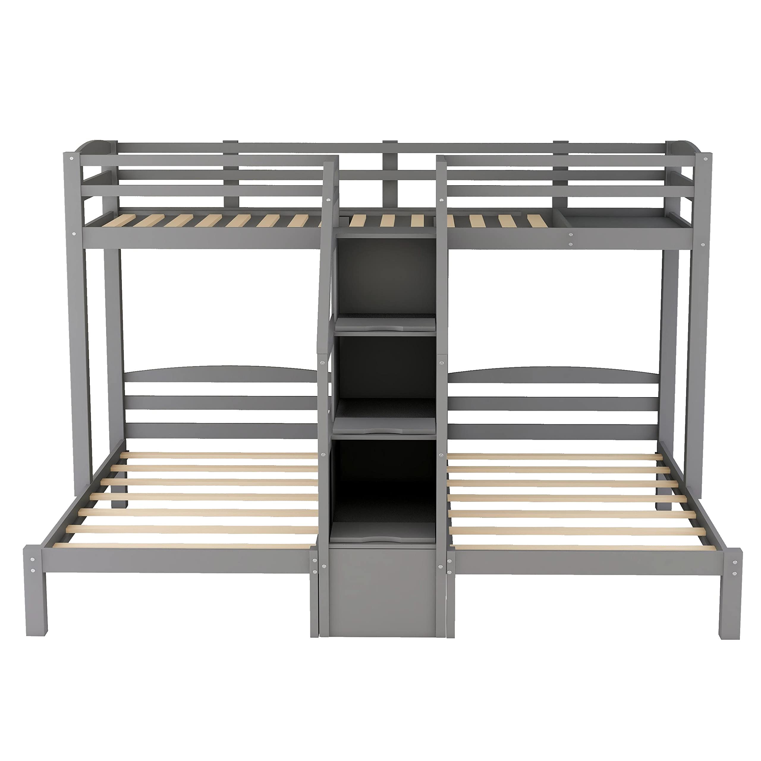 Harper & Bright Designs Triple Bunk Bed with Storage Staircase - Wood Twin Over Twin & Twin Bunk Bed Frame with Drawers & Shelves - 3-in-1 Space Saving Solution for Kids & Teens Bedroom - No Box Spring Needed (Grey) - Perfect for Small Rooms, Shared Kids' Bedrooms & Vacation Homes