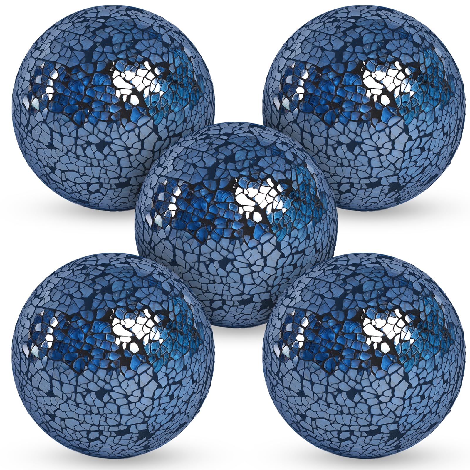 FUTUREPLUSX 5PCS Decorative Glass Balls - 3.14 Inch Dark Blue Orbs for Centerpiece Bowls, Mosaic Spheres, Home & Dining Table Decor - Perfect for Wedding, Party, and Holiday Decorations