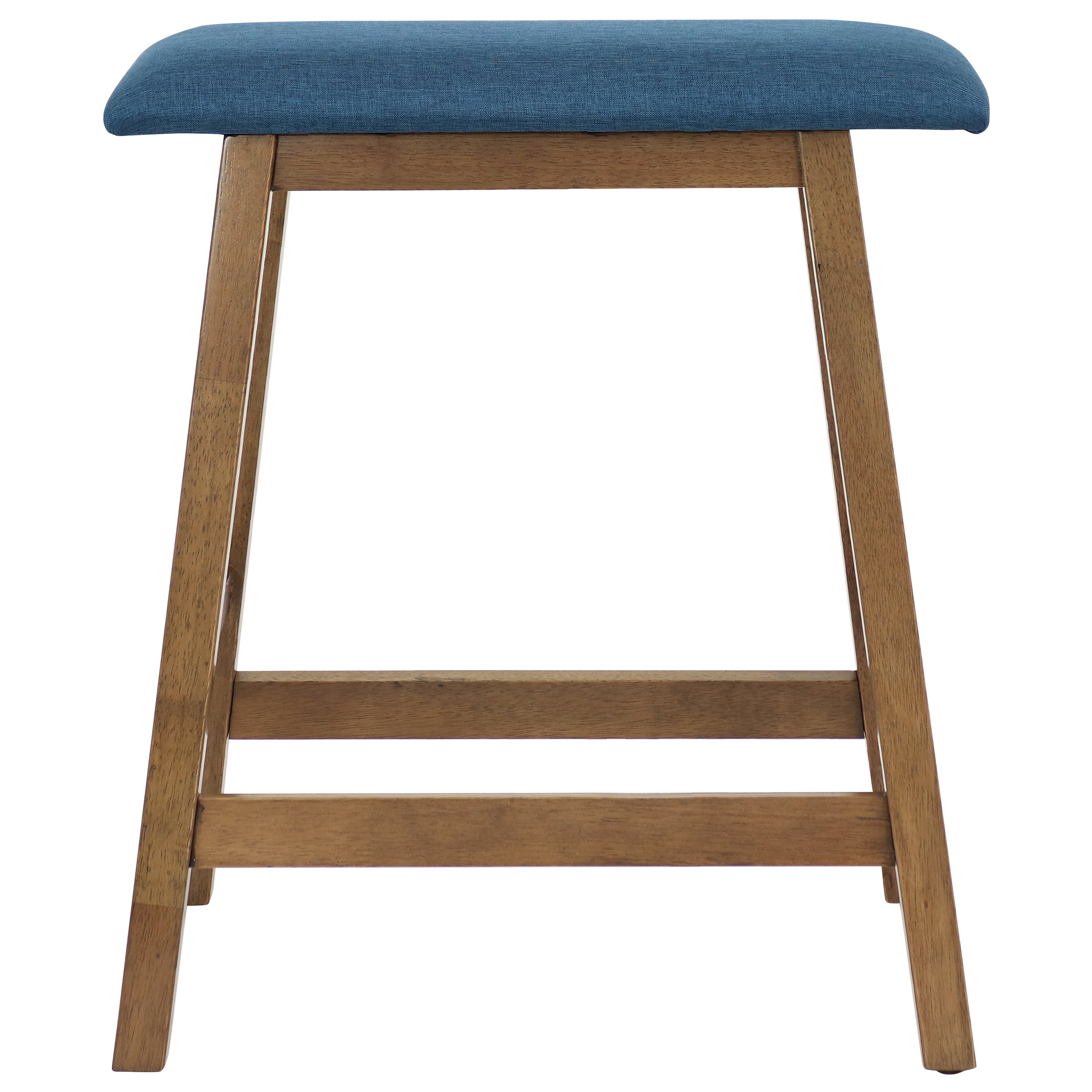 Sunnydaze Set of 2 Counter Height Bar Stools - Weathered Oak Finish with Blue Cushions - Perfect for Kitchen Island, Breakfast Nook & Home Bar Decor