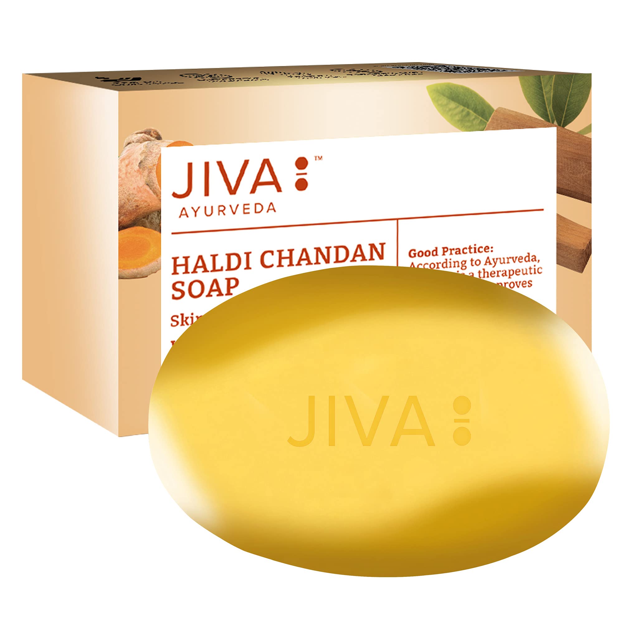 Jiva Ayurveda Turmeric Sandalwood Bathing Soap - 100% Natural Herbal Soap for Glowing Skin (75g, Pack of 8) | Perfect for Daily Skincare & Ayurvedic Beauty Routine